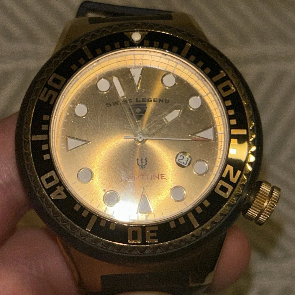 53mm Swiss Legend Neptune Gold Men's Quartz‎ Wristwatch Swiss Stainless Steel D4